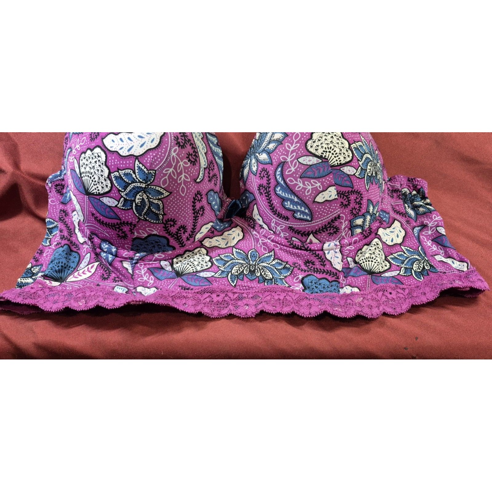 Adore Me Longline Balconette Bra [Size] Purple Blue Floral Lace Trim Mesh Euc — image 2 of 4